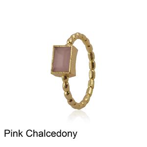 Bague ajustable en forme de rectangle plaquée or, faite à la main, en calcédoine rose, bijoux pour femmes, cadeau à la mode - Product Image 1