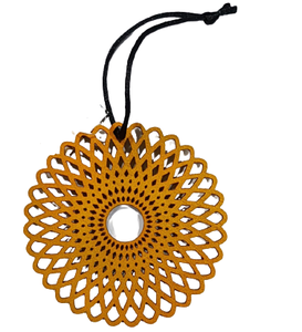 WOOD BROWN <b>ROUND</b> WITH <b>SMALL</b> <b>MIRROR</b> DESIGN HANGING ORNAMENT for HIGH QUALITY CHRISTMAS TREE DECORATION - Product Image 1