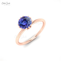 2024 Offre Spéciale bijoux fins de haute qualité 14K or massif tanzanite naturelle 6MM coupe ronde bague en pierres précieuses en gros article en vrac revente