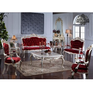 Royal Italian Style <b>Sofa</b> Set in Red Gold Royal <b>7</b> <b>Seater</b> <b>Sofa</b> Set in Red Tufting European Empire Style <b>Sofa</b> Set for Home - Product Image 1