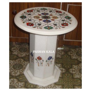 ท็อปโต๊ะกาแฟทรงกลมลายหินอ่อนสีขาว - Product Image 1