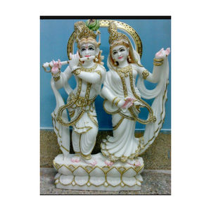 Krishna Radha en marbre blanc poli, artistique, murale - Product Image 1