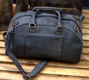 Charbon de bois noir en cuir véritable Style Vintage Weekender sac polochon bagage à main voyage sac à main poche pour ordinateur portable pour bonbons Weekender - Product Image 3