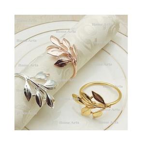 Ensemble de 2 anneaux de serviette en aluminium, design feuille, couleur or, anneaux de serviette en tissu pour restaurant et fête - Product Image 5