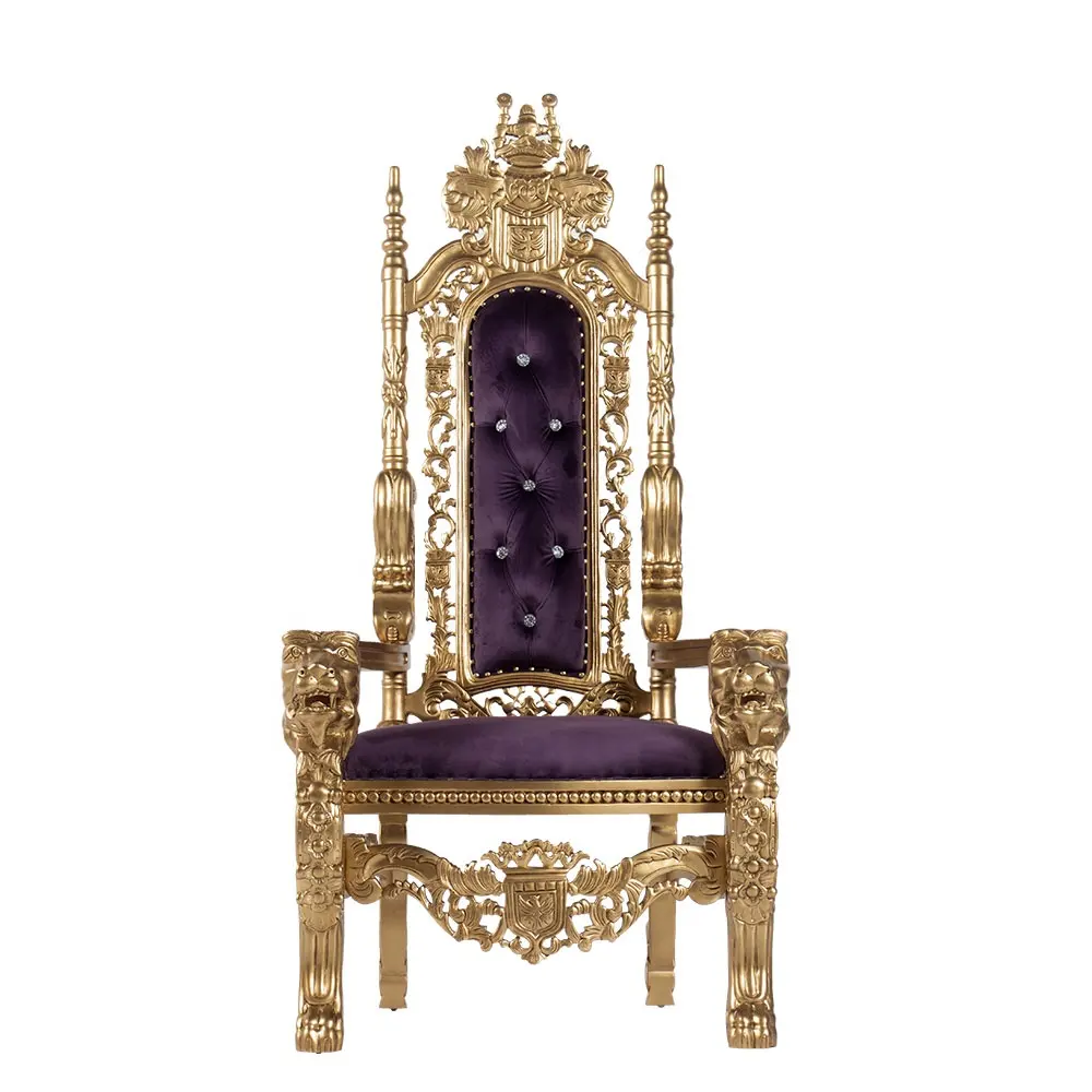 Cheap wedding furniture golden luxury lion royal queen and king throne chair for events hotel furnitures