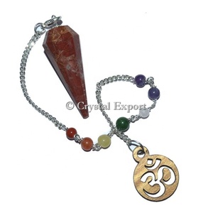 Red Jasper 12 Faceted Chakra Pendulums with Om : Chakra Pendulums - Product Image 1