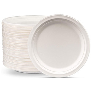 100% Compostable 10 Inch Round Paper Plates Heavy-Duty Plate, Natural Disposable Bagasse Plate, Eco-Friendly Made of S