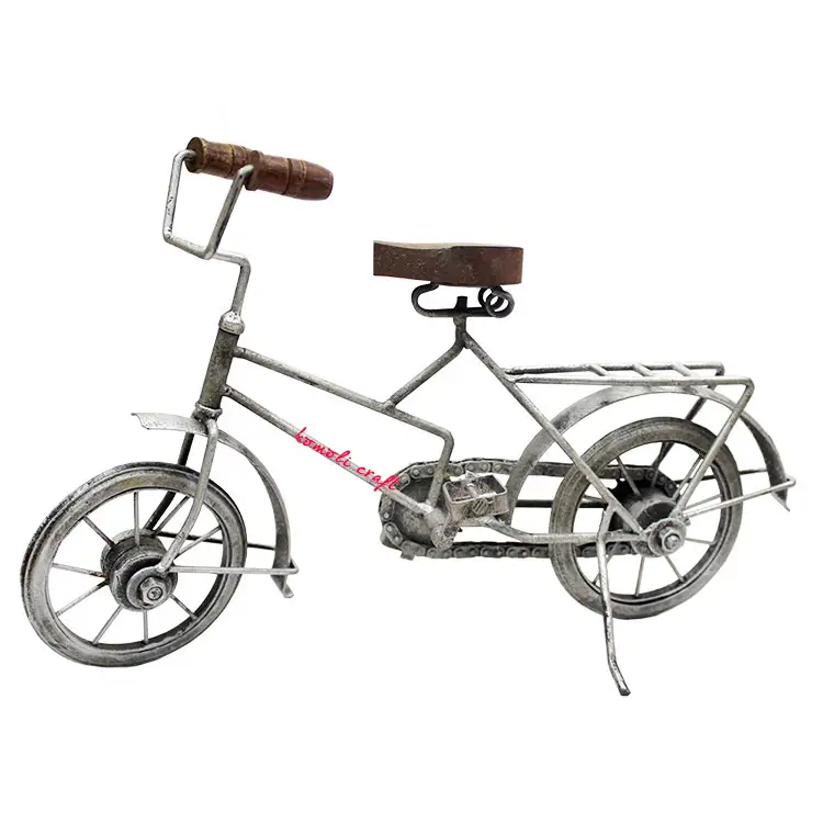 Bicicleta decorativa antigua hecha a mano, bici en miniatura de hierro forjado