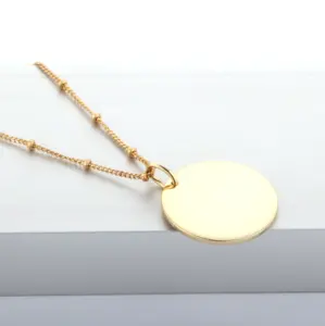 925 gümüş takılar altın kaplama takı düz daire disk sarkaç kolye özel oyuk kolye kadın takı