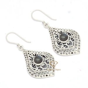 Preciosos pendientes de gancho de Plata de Ley 925 con piedras preciosas de labradorita natural Diseño de gota y colgante de moda para fiestas y regalos - Product Image 3