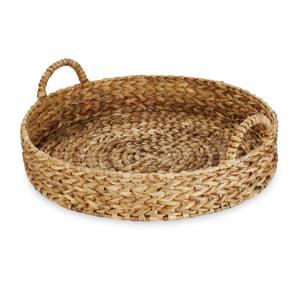 Plateau décoratif en jacinthe d'eau de style nordique plateau vintage en paille tissée fabriqué à la main avec des poignées - Product Image 1