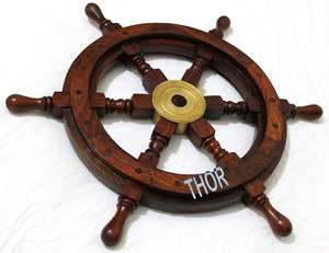 18" Brown Wooden Ship <b>Wheel</b> Boat Ship Captains Nautical Ship <b>Wheel</b> Home Wall Steering <b>Wheel</b> - Product Image 4