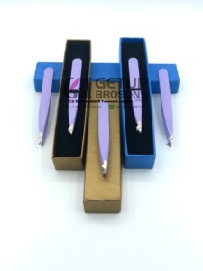 Professionnel de haute qualité violet poudre revêtement en acier inoxydable sourcil Extension pince à épiler pointe argentée Logo personnalisé outils de beauté - Product Image 5