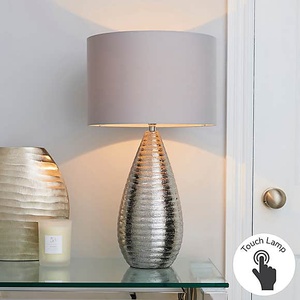 Modern <b>Touch</b> <b>Table</b> <b>Lamp</b> With Gray Shade Metal Base Irregular Shape Indoor Bedroom Decor - Product Image 1