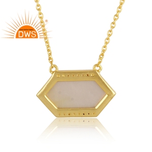 Collier chaîne plaqué or pour femmes, 18k, bijoux CZ et mère de perle, en pierre précieuse, vente en gros - Product Image 3