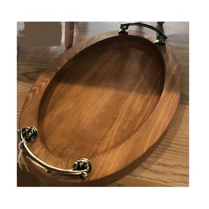 Plateau de service de forme ronde de conception tendance différentes tailles plateau de service en bois de bambou avec poignées en métal - Product Image 2