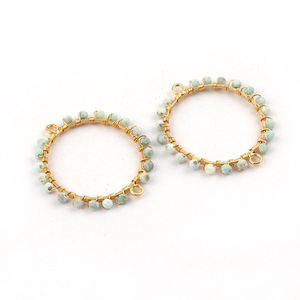 Boucles d'oreilles en pierres précieuses de Larimar naturel plaqué or, boucles d'oreilles à double caution en fil de fer, paires de rondelles, jolis connecteurs. - Product Image 2