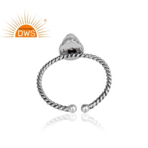 Anillo de Boda de Plata de Ley 925 Oxidada con Gema de Rutilo Negro en Forma de Pera, Diseño Moderno - Product Image 3
