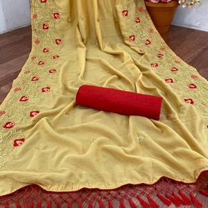 Magnifique look vêtements de mariage Vichitra soie Saree avec chemisier pièce femmes indiennes portent pas cher bas prix fabrication en gros Surat Alphanumero - Product Image 1