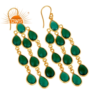 Boucles d'oreilles en onyx vert multi-vertes, argent 925, plaqué or 18 carats, boucles d'oreilles chandelier de créateur, fabricant de bijoux - Product Image 2