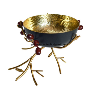 Bol de service rond en métal fantaisie avec motif olive et support doré 2026 - Product Image 2