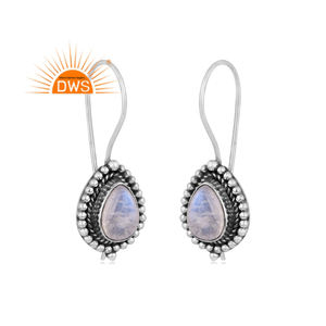 Pendientes Colgantes de Plata de Ley 925 Oxidada con Piedra Lunar Arcoíris Natural, Joyería para Mujer, Fabricante - Product Image 1
