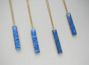 Lapis Lazuli naturel Femstone facettes Rectangle forme femmes mariage 92.5 chaîne à maillons en argent Sterling 18 "Long collier - Product Image 6