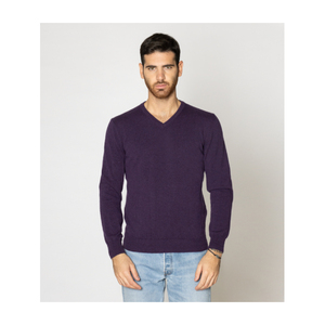 Maglione in filato di Cashmere 100% moda italiana manica lunga con scollo a V lavorato a mano per la fornitura di ODM di colore viola invernale - Product Image 1