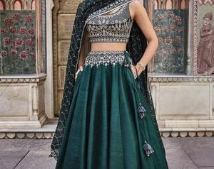 2021 nuevo vestido Kati de hermoso estilo con Lehenga para fiestas bodas con decoraciones de botones de encaje impresionante trabajo de apliques - Product Image 1