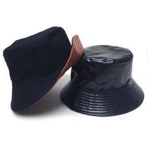 Chapeaux seau en cuir unisexe réversibles Écologique Brodé Hiver Couleur Personnalisée Haute Couture Style Pêcheur Casquettes - Product Image 6