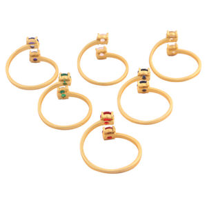 Joyería de moda, anillo de declaración ajustable de doble piedra de cuarzo azul suizo redondo pequeño, Juego de puntas chapadas en oro opaco, anillos abiertos frontales - Product Image 6