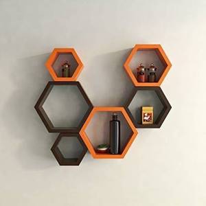 Étagère murale en bois de forme hexagonale, plusieurs tailles, 6 brunes et oranges - Product Image 3