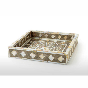 Plateau de service en nacre carré et rond pour bar de bureau d'hôtel à domicile au design floral au prix le plus bas - Product Image 1