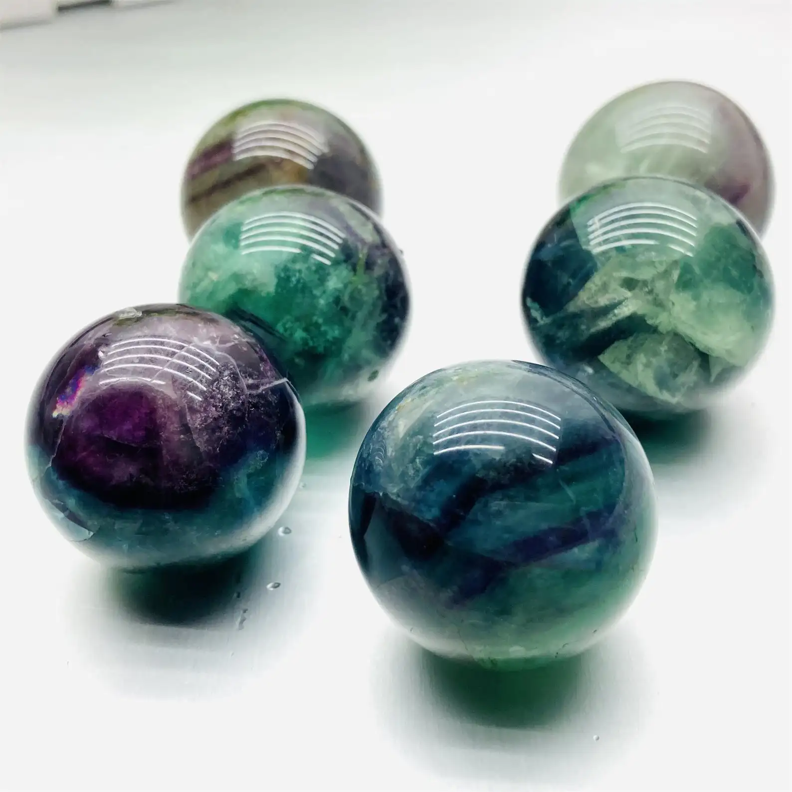 Esfera de cristal de fluorite natural incrível, esferas com pedra preciosa polida de qualidade premium, roxa, verde, fluorite