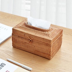 White Wash Square Rattan Tissue Box / Cover Handwoven Rattan Napkin Holder for Home