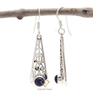 Boucles d'oreilles pendantes en pierres précieuses Lapis Lazuli naturelles faites à la main en argent sterling 925 à la mode pour les fêtes, cadeaux de fête des mères pour - Product Image 2
