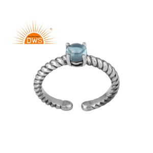 Prong Designer Oxidized Silver Ring Blue Topaz Gemstone Ring Wholesale Twisted Designer Adjustable Silver Ring Jewelry - Product Image 1