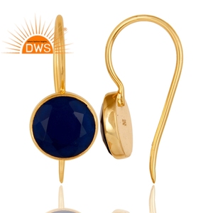 18k Gold Plated 925 Silver Pin Style <b>Earrings</b> Jewelry Wholesale Round Blue Corundum Gemstone <b>Earrings</b> Vintage Collection - Product Image 3