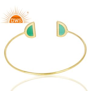 CZ & Green <b>Onyx</b> Gemstone Cuff <b>Bracelet</b> Jewelry Supplier Gold Plated 925 Silver Half Moon Design Cuff <b>Bracelet</b> Wholesaler - Product Image 3