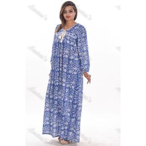 Vestido de noche de playa sexy hippie bohemio hasta el suelo para mujer de talla grande estampado con bloque de mano con cordón - Product Image 2