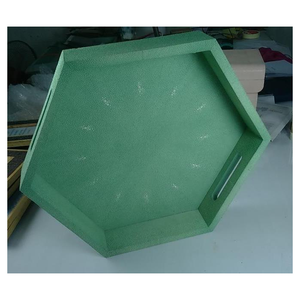 สีเขียวมอสสีเขียวถ่าน0.41X0.41X0.065หรูหราเสิร์ฟ Faux Shagreen ถาดหกเหลี่ยม - Product Image 3