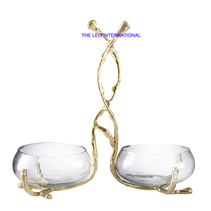 ชามตกแต่งทรงกลมฐานชุบทอง วัสดุอะลูมิเนียมและแก้ว ดีไซน์หรูหรา สไตล์แฟนซี รับสั่งทำตามแบบ - Product Image 1