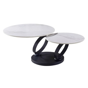 Contemporary Luxury ELLY White Sintered Stone Coffee Table Swivel Smart <b>Motion</b> & Extendable Home Furniture for Living Room - Product Image 3