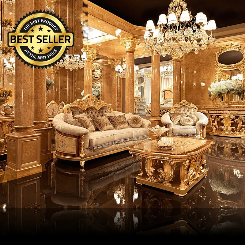 Европейский стиль Античный Королевский набор для гостиной классический 3 Seater НАБОР РЕЗНОЙ сусальное золото деревянный <span class=keywords><strong>диван</strong></span> в гостинную
