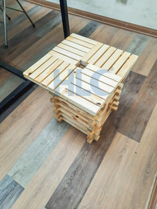 Customized high quality natural wood color size 350 x 350 x 450 mm wooden <b>foldable</b> square <b>table</b> lamp pine wood made - Product Image 2