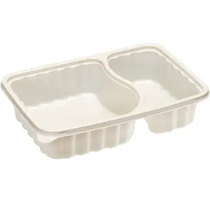 100% Biodegradable PP Plastic Rectangle 2 Compartment Containers For Food preparation and Takeaway 200SETS/CTN