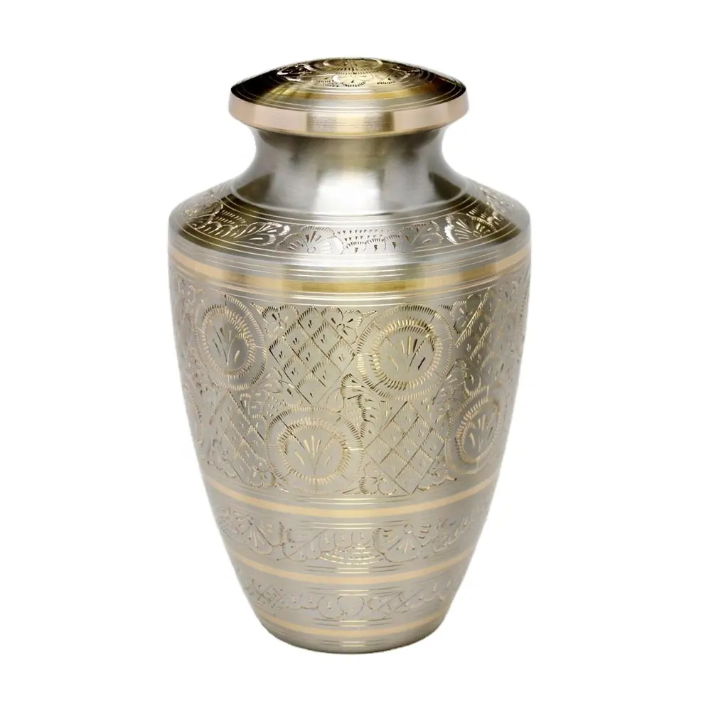 Urna di cremazione incisa oro e argento di alta qualità per urne di cremazione in ottone per adulti urne di cremazione in bronzo massiccio