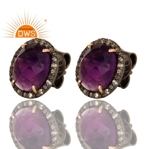 Pendiente de tuerca de piedras preciosas de amatista Natural de Plata de Ley 925 para mujer, Joyería de diamantes para mujer, regalo para ella - Product Image 2