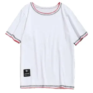 เสื้อยืดคอกลมแขนสั้นของผู้ชายผ้าคอตตอนสีตัดกันทรงแบนสำหรับ100% ใหม่โปรโมชั่นออกแบบได้ตามต้องการ - Product Image 1