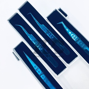 Nuevas pinzas azules personalizadas Pinzas de corazón pinzas de extensión de pestañas sostenibles de visón Acero inoxidable con caja de tarjeta de oferta de logotipo - Product Image 3
